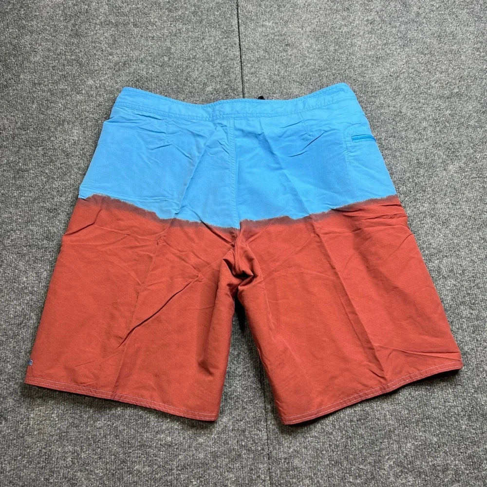 Patagonia Men 36 Wavefarer Engineered Board Shorts Waterline Blue Red Swim Trunk